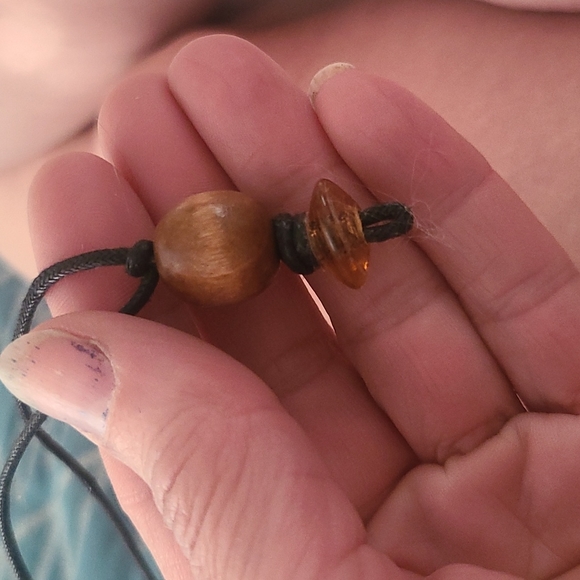 Men's Pendant Necklace Black Cord Brown Wood Glass Handmade Unique Unisex Gift - Picture 4 of 4